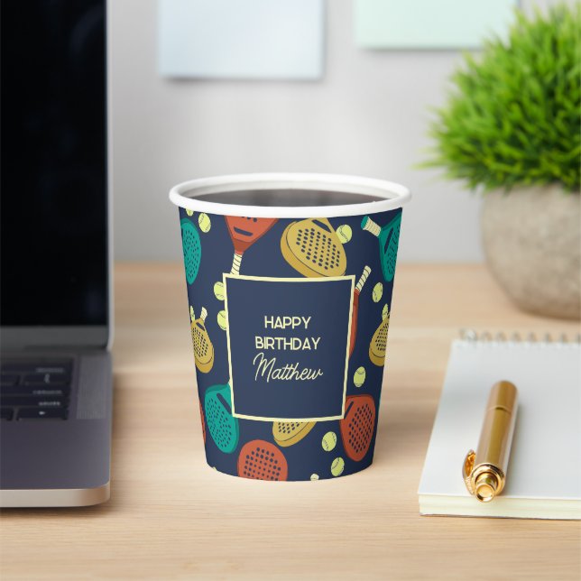 Padel Tennis Themed Custom Party Paper Cups (Insitu)