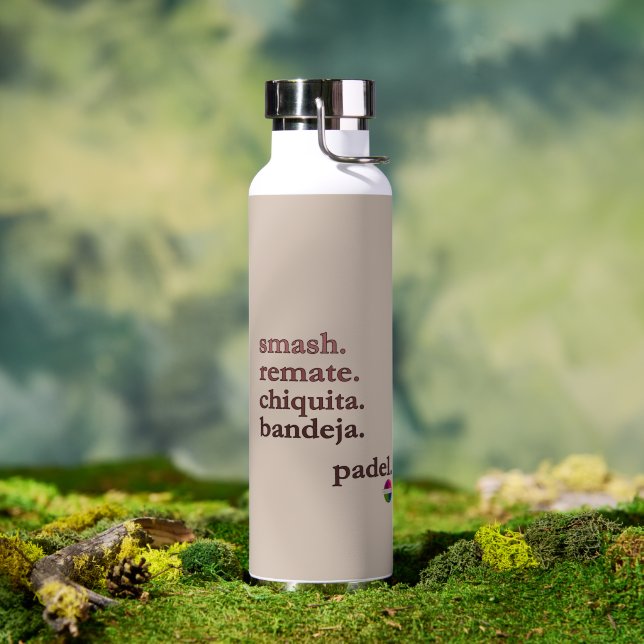 Padel Water Bottle-Personalize Word Vibe Taupe Bottle (Outdoor (Rotated))