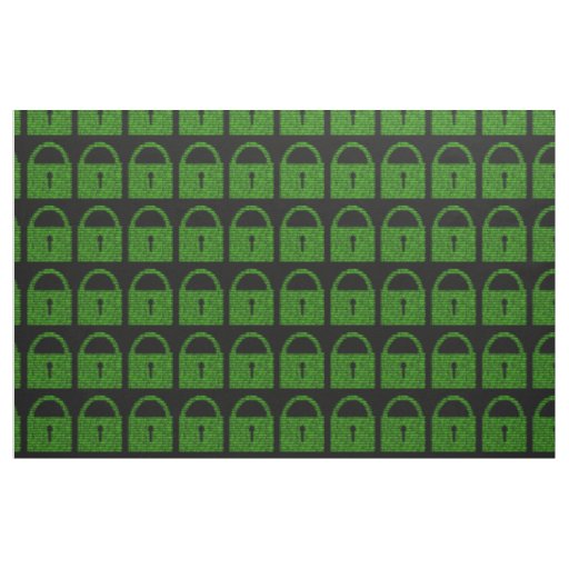Padlock Computer Code - Green on Black Fabric