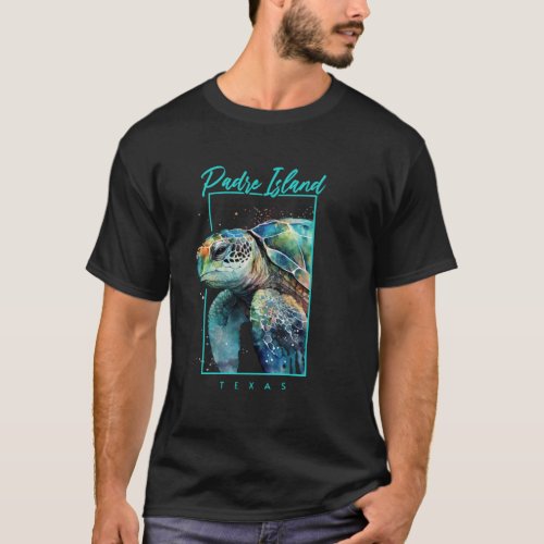 Padre Island Souvenirs Texas Watercolor Sea Turtle T_Shirt