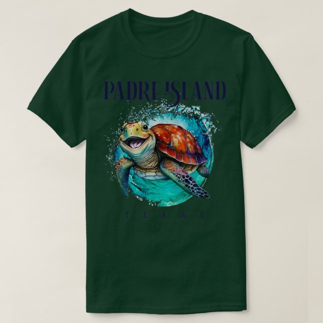 Padre Island Texas Watercolor Happy Sea Turtle T-Shirt (Design Front)