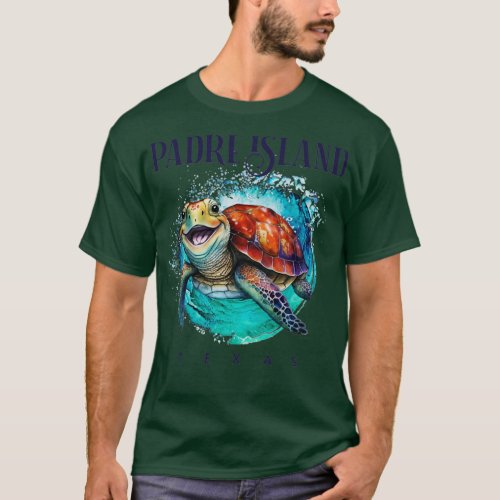 Padre Island Texas Watercolor Happy Sea Turtle T_Shirt