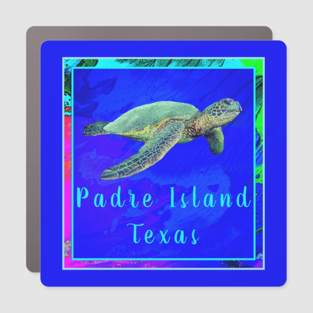 Padre Island TX Ocean Blue Sea Turtle Car Magnet (Front)