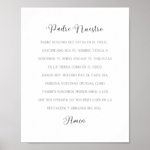 Padre Nuestro Spanish Prayer Poster
