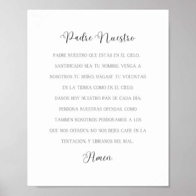 Padre Nuestro Spanish Prayer Poster (Front)