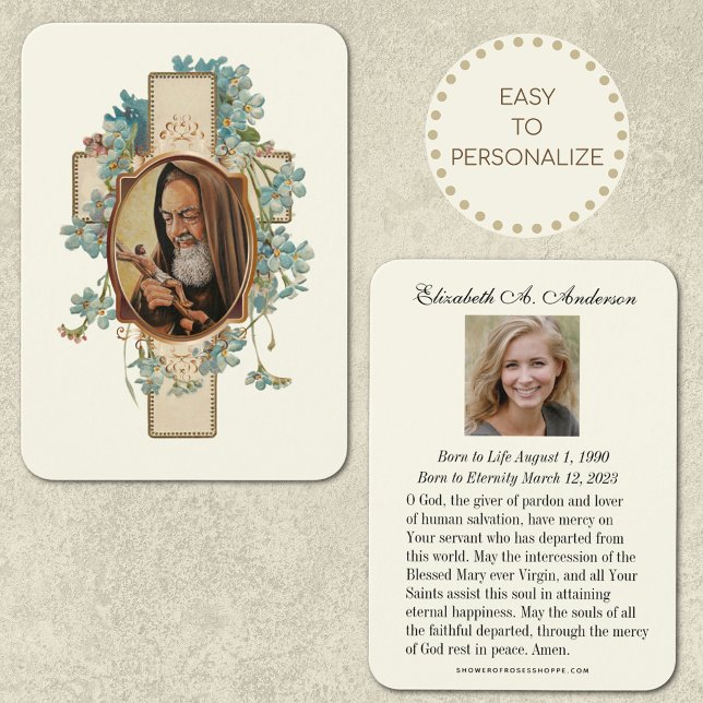 Padre Pio Catholic Funeral Prayer Card (Traditional Catholic Funeral Memorial Prayer Card)