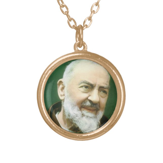 Padre Pio Holy Medal Gold Plated Necklace (Front)