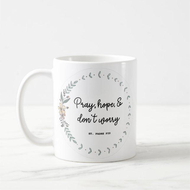 Padre Pio quote floral mug (Left)