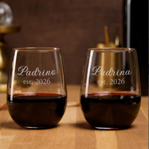 Padrino and Padrina est. Etched Stemless Wine Glass