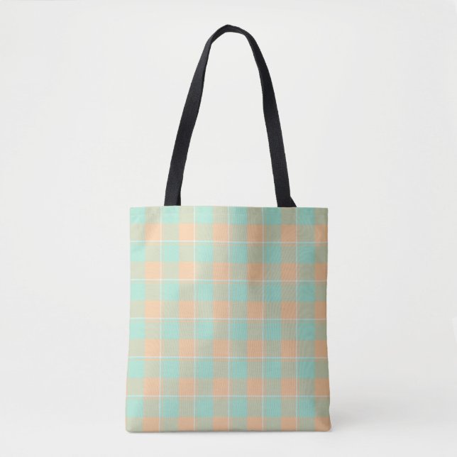 Padua Green and Corvette Peach Plaid Tote Bag (Front)