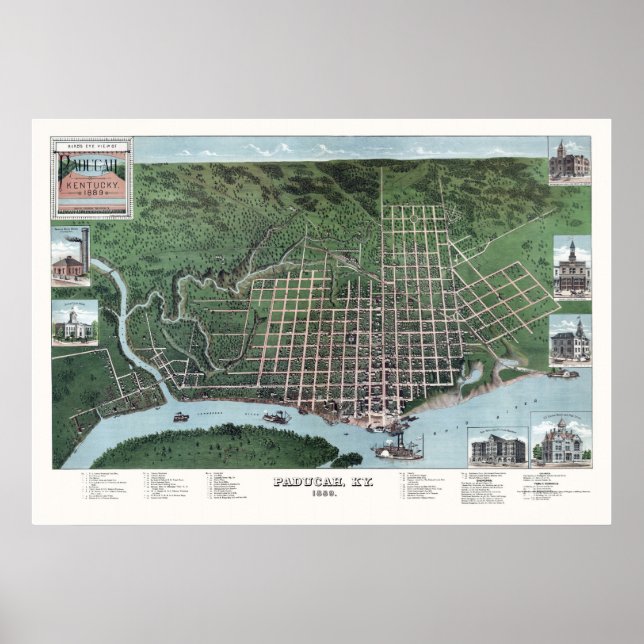 Paducah, KY Panoramic Map - 1889 Poster (Front)