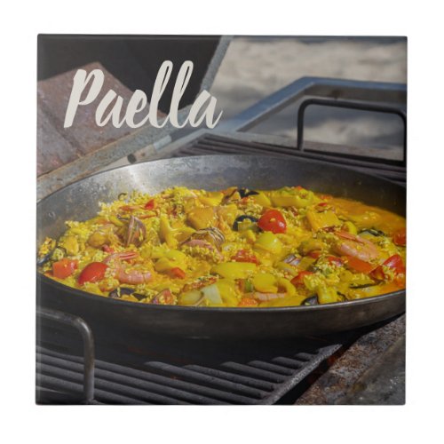 Paella is cooked on a grill gift for chef ceramic tile