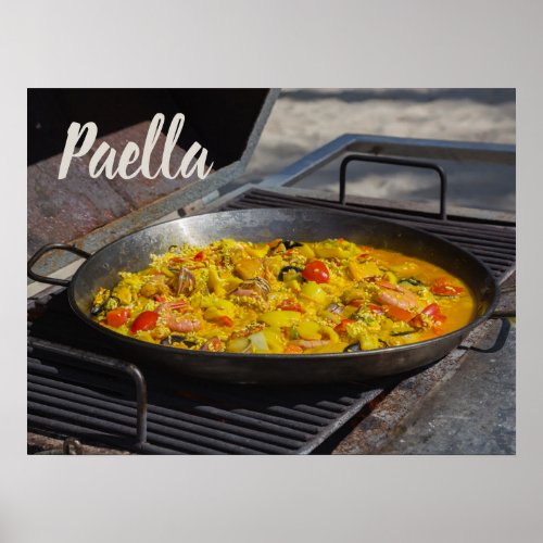 Paella is cooked on a grill gift for chef poster