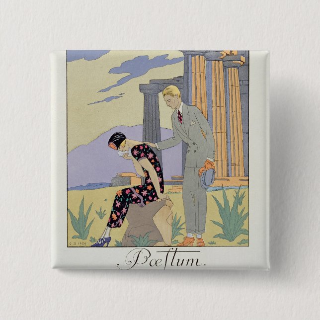 Paestum, 1924 (pochoir print) pinback button (Front)