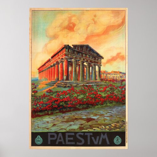 PAESTUM Old Greek Temple Ruins ENIT Italy Tourism Poster