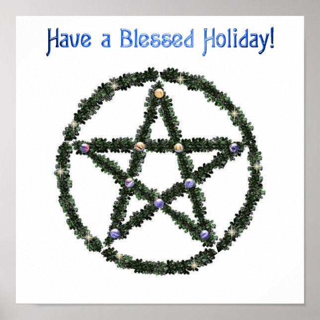 Pagan Blessed Holiday Yule Wreath Pentacle Poster (Front)