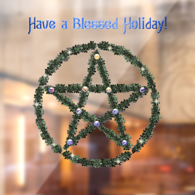 Pagan Blessed Holiday Yule Wreath Pentacle Window Cling (Sheet 2)