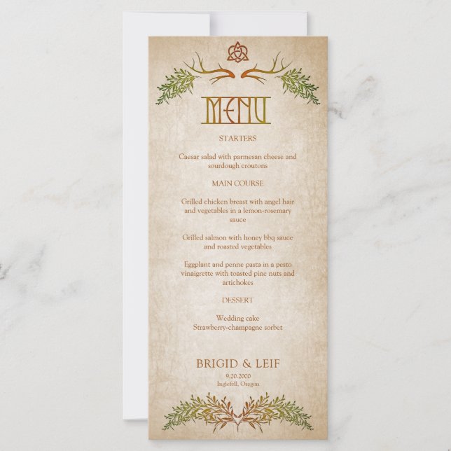 Pagan Celtic Antlers Wedding Menu (Front)