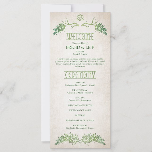 Pagan Celtic Antlers Wedding Program (Front)