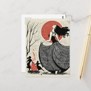 Pagan Dancing Women Linocut Art Postcard