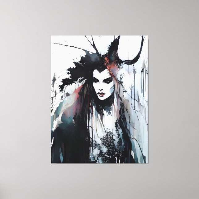 Pagan Goddess Black Ink Painting Canvas Print (Front)