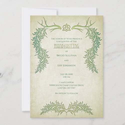 Pagan Handfasting Green Foliage Wedding Invitation