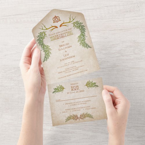 Pagan Handfasting Olive Rust Wedding Invitation