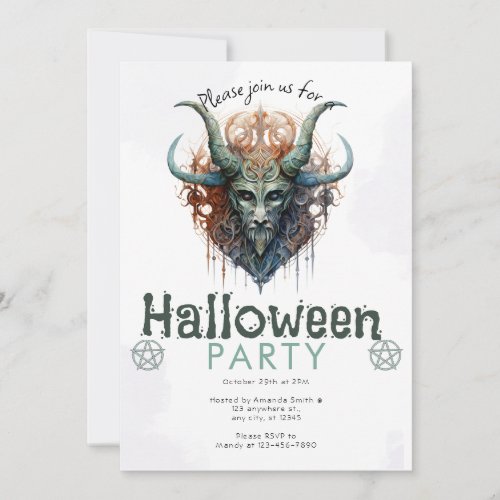 Pagan Horned God and Pentagram Halloween Party Invitation