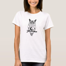 Pagan Owl with Pentacle and Moon