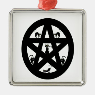 Pagan Pentacle and Black Cats Metal Ornament