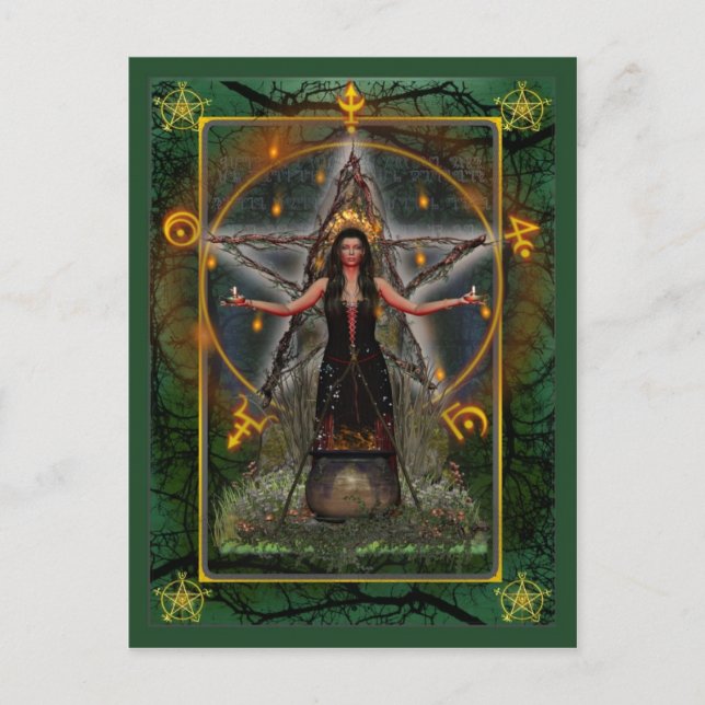 Pagan Postcard - Spellweaver Witch 'Green ~ Earth' (Front)