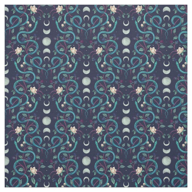 Pagan Snakes and Moon Phases Fabric (Swatch)