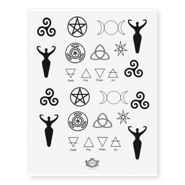 Pagan Symbols, Wiccan Symbols, Sacred Symbols Temporary Tattoos (Front)