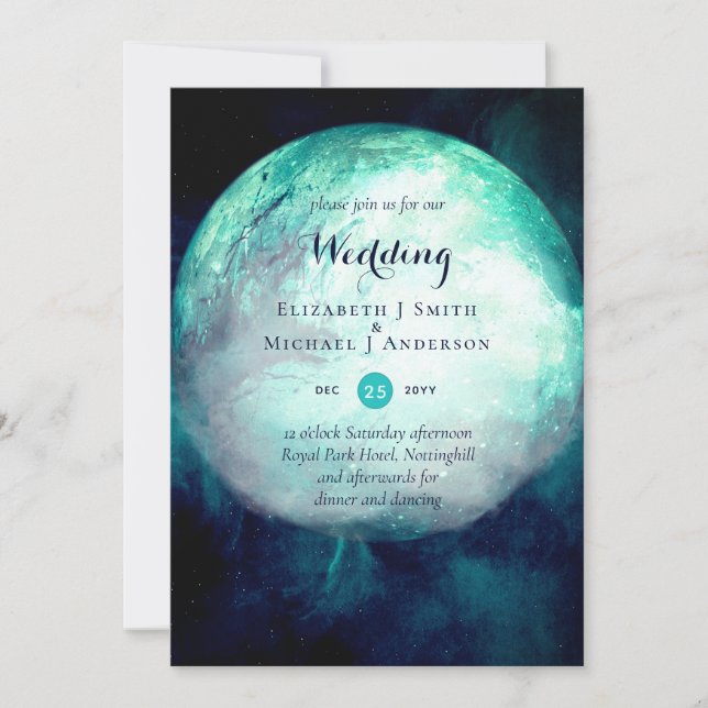 Pagan Teal Moon Gothic Wedding Invite (Front)