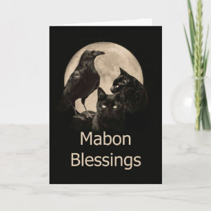 Pagan Wicca Mabon Blessings With Raven and Cats Card
