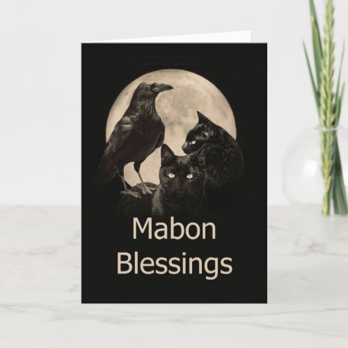 Pagan Wicca Mabon Blessings With Raven and Cats  Card