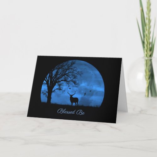 Pagan Wicca Oak Tree Moon and Elk Happy Birthday C Card