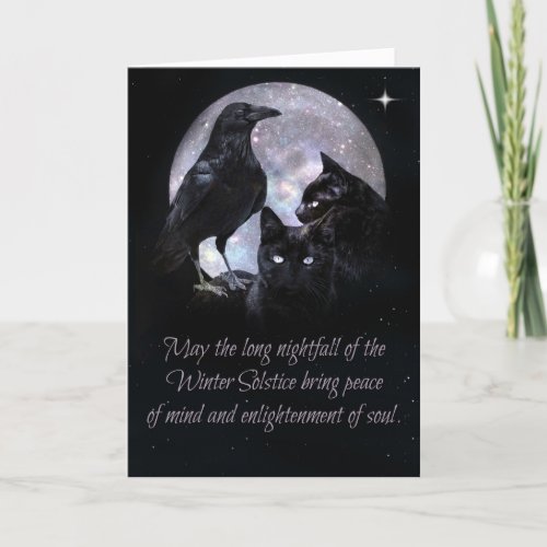 Pagan Wicca Winter Solstice Raven and Cats Card