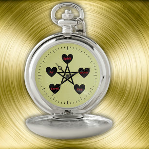 Pagan Wiccan Pentagram Yellow Pocket Watch