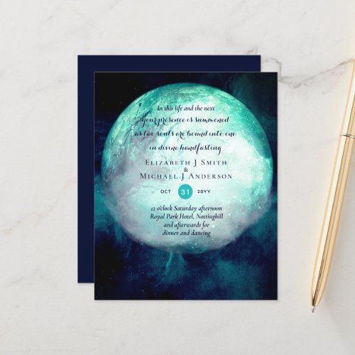 Pagan Wiccan Teal Moon Gothic Handfasting Invite