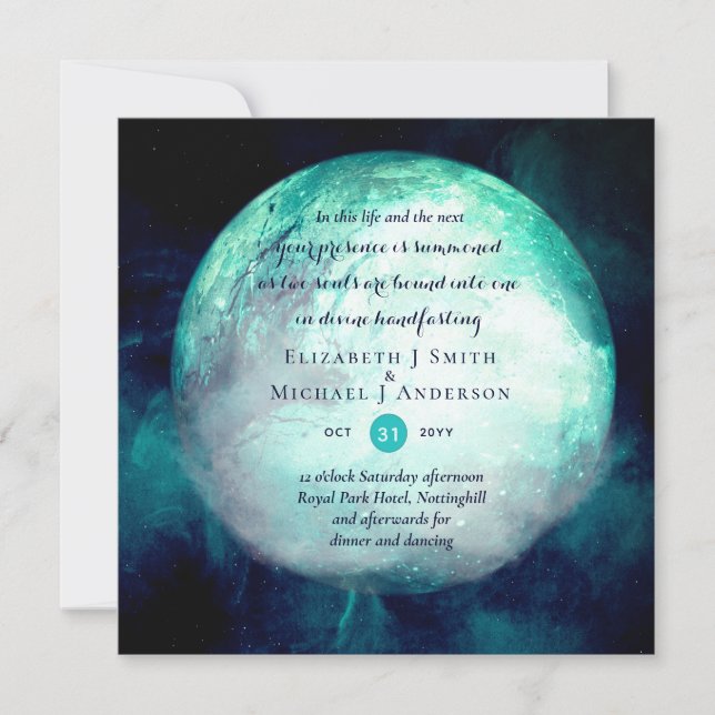Pagan Wiccan Teal Moon Gothic Handfasting Invite (Front)