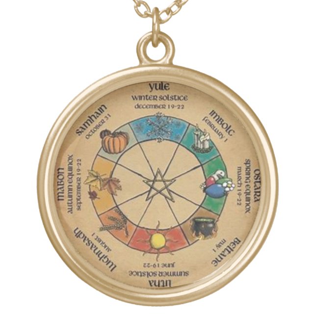 Pagan/Wiccan Wheel of the Year Gold Plated Necklace (Front)