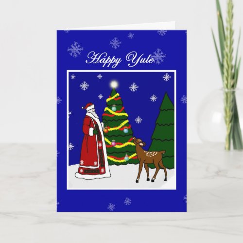 Pagan Winter Solstice Yule Santa Tree and Deer Card