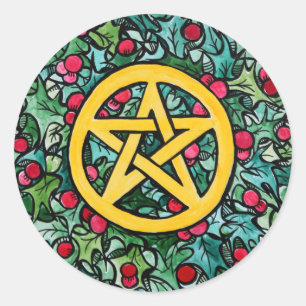 Pagan Yule Pentagram Classic Round Sticker