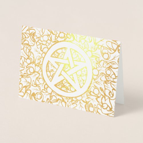 Pagan Yule Pentagram Foil Card