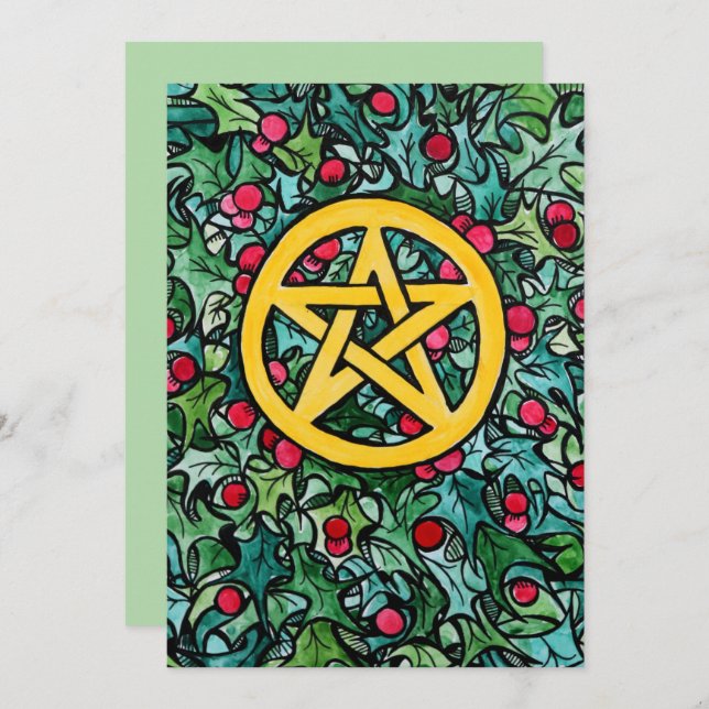 Pagan Yule Pentagram Invitation (Front/Back)