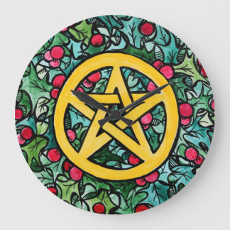 Pagan Yule Pentagram Large Clock
