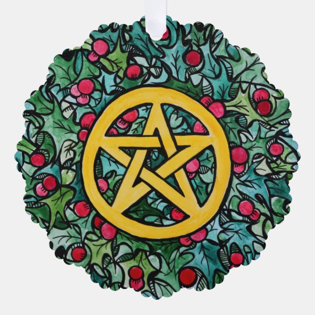 Pagan Yule Pentagram Ornament Card (Front)