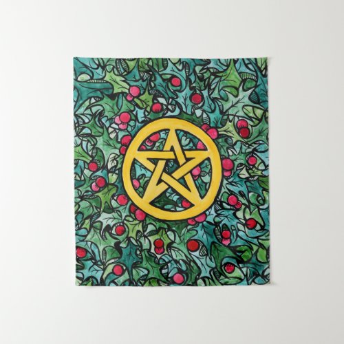 Pagan Yule Pentagram Tapestry