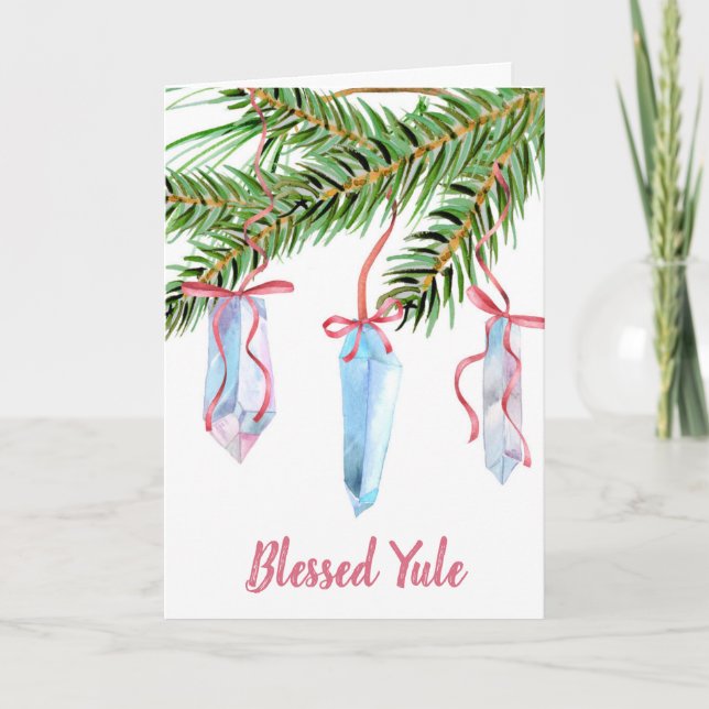 Pagan Yule Tree Quartz Crystal Winter Solstice Holiday Card (Front)